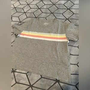 Hollister cropped grey shirt with colored stripes